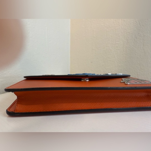 PRADA Saffiano Leather Wallet on Chain with Charms Blue/Orange - Picture 3 of 13